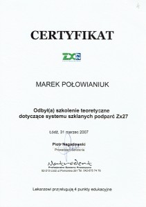 Szklane podparcie Zx27    